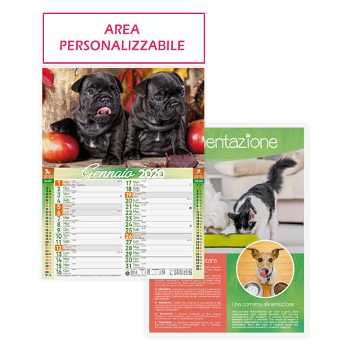 Calendario personalizzato o neutro con foto di cani e gatti, Calendario dogs & cats 2020, area di stampa