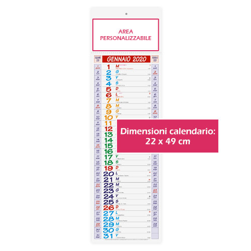 Calendario personalizzato o neutro verticale, Calendario vertical 2020, area di stampa e misure