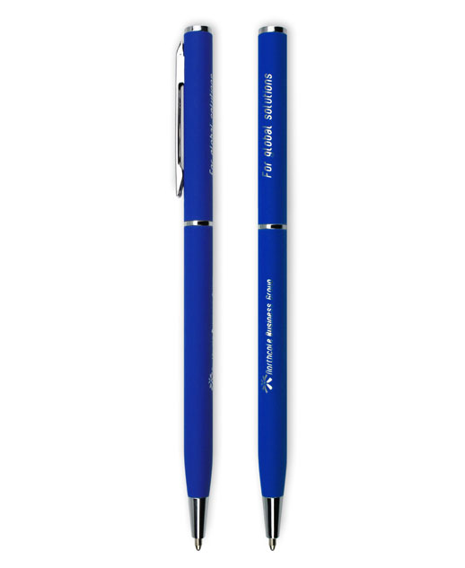 Penna personalizzata in metallo Slim, blu, con cromatura