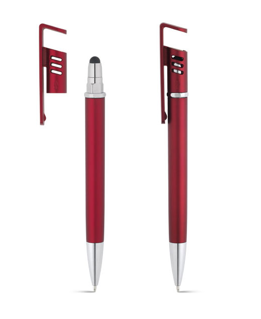 Penna personalizzata Stand, penna touch con supporto per smartphone, chiusa e aperta