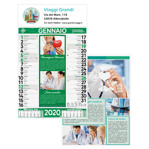 Calendario personalizzato o neutro con foto farmaceutiche, Calendario farmacia 2020, mockup viaggi grandi