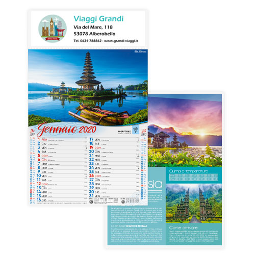 Calendario personalizzato o neutro panorami, Calendario panoramic 2020, mockup viaggi grandi