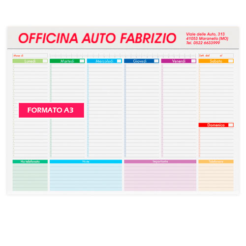 Planning settimanale rainbow A3, planning personalizzato officina auto
