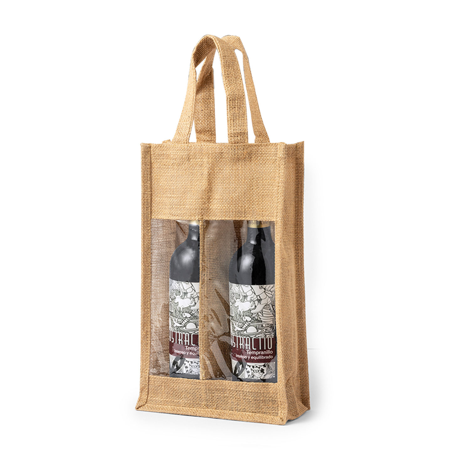 LONG XIN SERIES Borse Per Bottiglie Di Vino In Iuta Con Finestra Trasparente (2 Pezzi, Giallo)